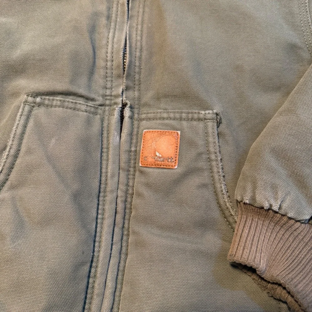 Carhartt Kids Size 6 Olive Green Canvas Quilt Lined Hooded Active Jacket Coat‎